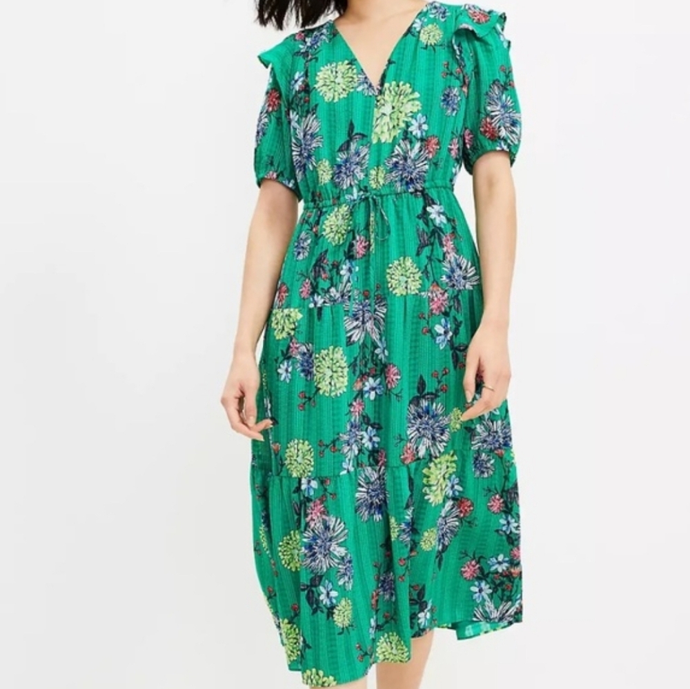 LOFT Green Floral Midi Dress